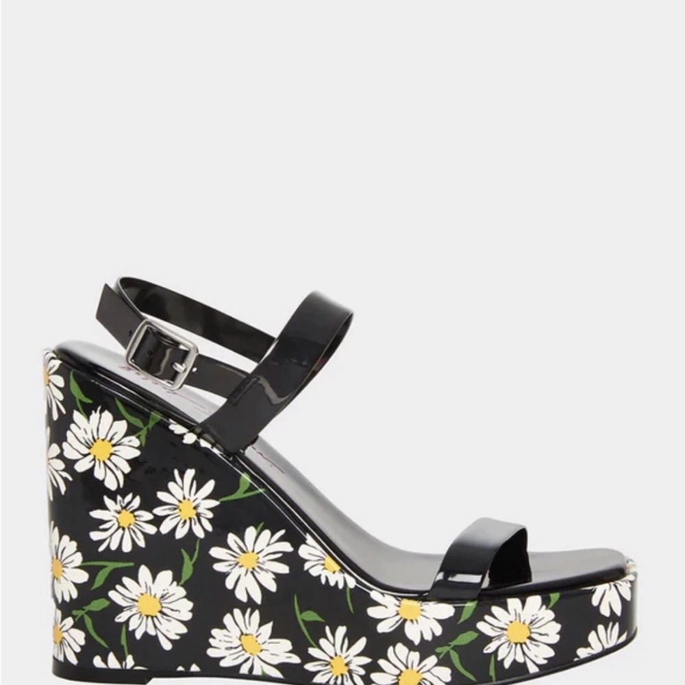 Black Daisy Wedge Sandals - Picture 3 of 10